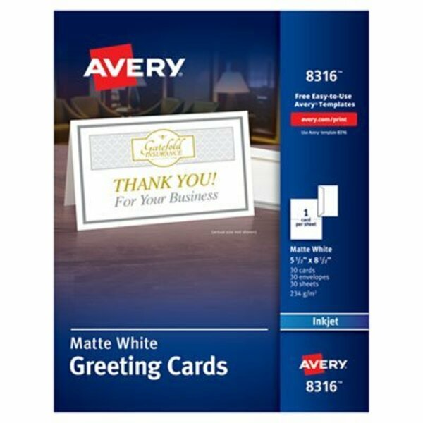Avery Dennison Avery, HALF-FOLD GREETING CARDS, INKJET, 5 1/2 X 8.5, MATTE WHITE, 30/BOX W/ENVELOPES 8316